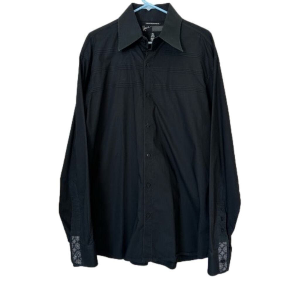 From the Hause of Howe Long Sleeve Button Up Pleated Detail Shirt Black Size XXL